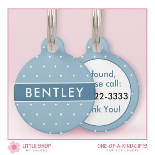 Blue Polka Dot Personalized Pet Tag