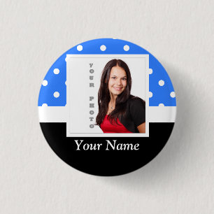 Blue polka dot photo template 1 inch round button
