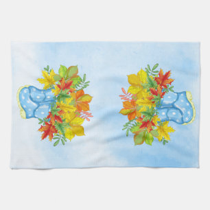Blue Polka-dot Rain Boots Fall Leaves Kitchen Towel