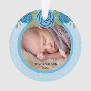 Blue Polka Dot Roses Baby's First Christmas Photo