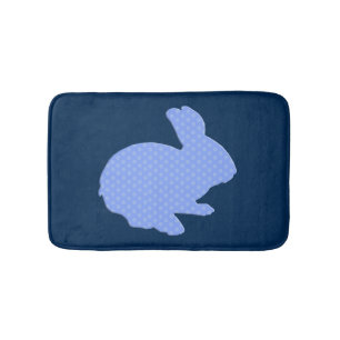 Blue Polka Dot Silhouette Bunny Rabbit Bath Mat