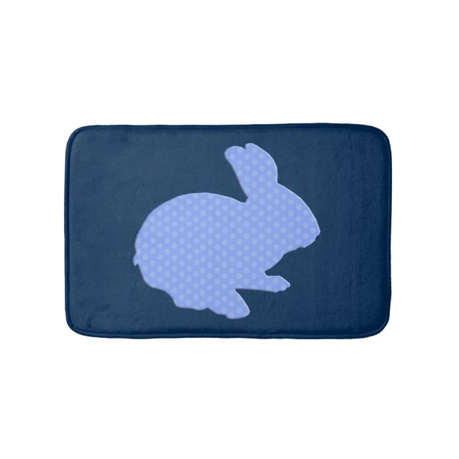Blue Polka Dot Silhouette Bunny Rabbit Bath Mat (Front)