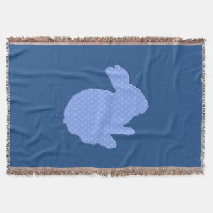 Blue Polka Dot Silhouette Bunny Throw Blanket