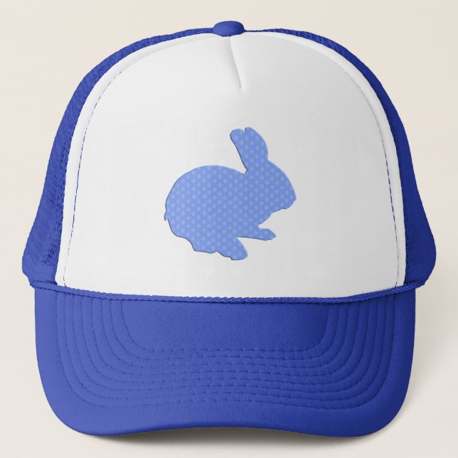 Blue Polka Dot Silhouette Easter Bunny Hat (Front)