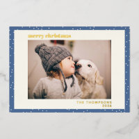 Blue Polka Dot Snow Simple Photo Gold