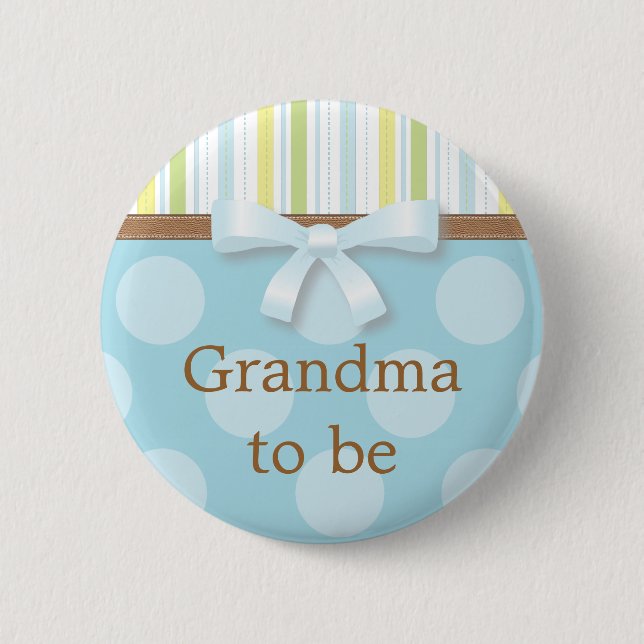 Blue Polka Dot Stripes - "Grandma to Be" Pin (Front)