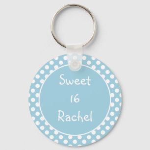Blue Polka Dot Sweet 16 Keychain