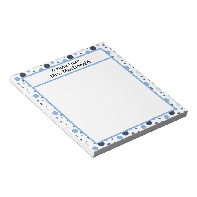 Blue Polka dot teacher appreciation gift Notepad (Angled)