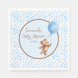 Blue Polka Dot Teddy Bear Balloon Baby Shower  Napkin