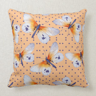 Blue Polka Dots And Butterflies Throw Pillow