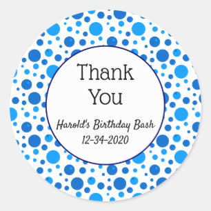 Blue Polka Dots and Circles Custom Thank You Classic Round Sticker