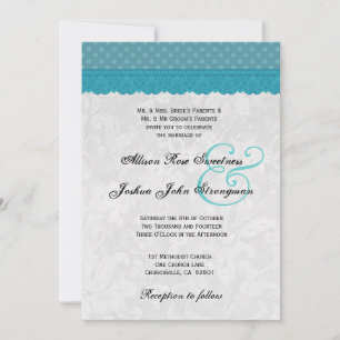 Blue Polka Dots and Lace Wedding V001 Invitation