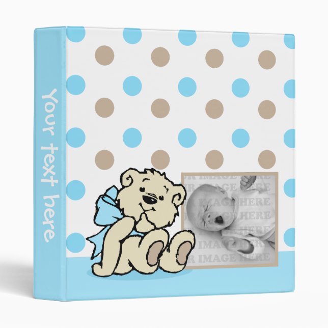 Blue Polka Dots Bear Baby Book Binder (Front/Spine)