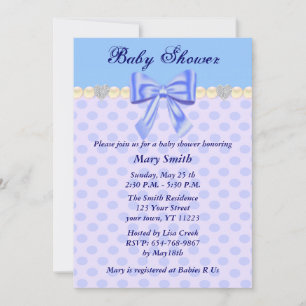 Blue Polka Dots Bow Baby Shower Invitation