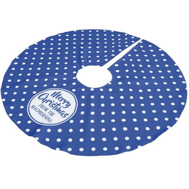 Blue Polka Dots Christmas Tree Skirt (Angled)