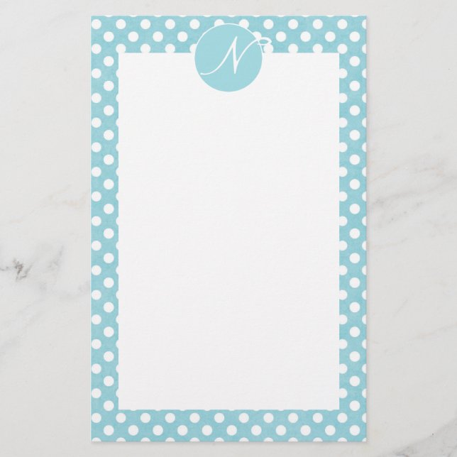 Blue Polka Dots Monogrammed Stationery (Front)