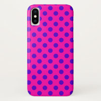 Blue polka dots on fuchsia