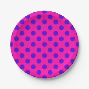 Blue polka dots on fuchsia paper plate