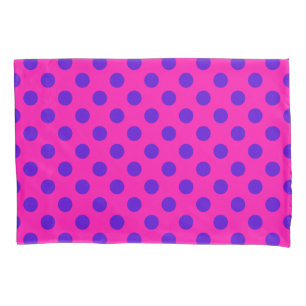 Blue polka dots on fuchsia pillowcase