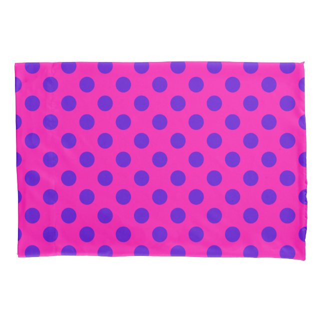 Blue polka dots on fuchsia pillowcase (Front)
