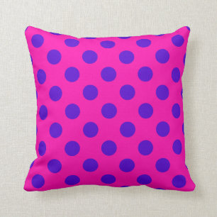 Blue polka dots on fuchsia throw pillow