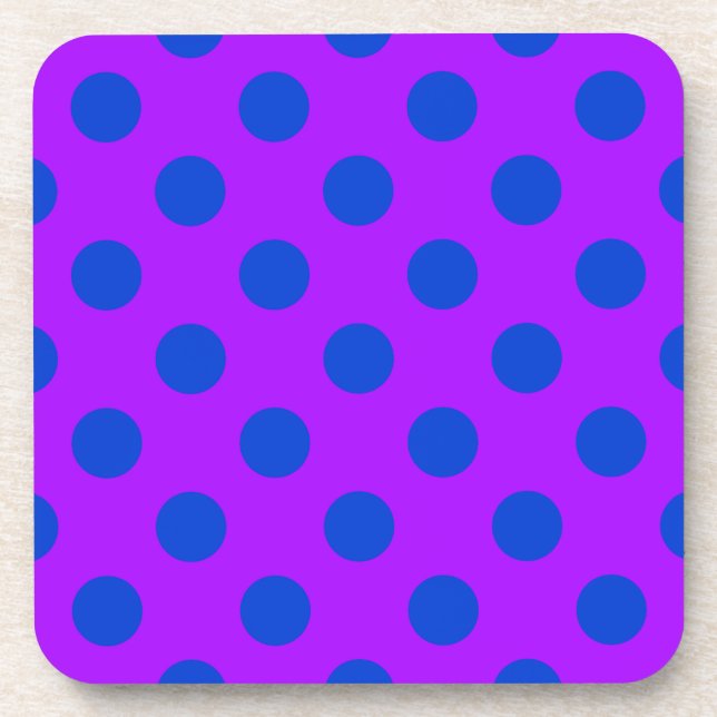 Blue polka dots on purple coaster (Front)