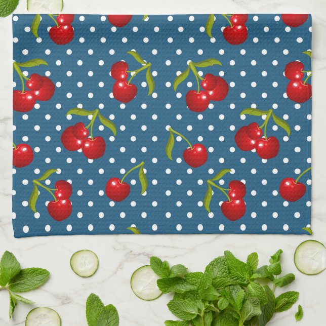 Blue Polka Dots Pattern Dot Pattern Illustrator Po Kitchen Towel (Folded)