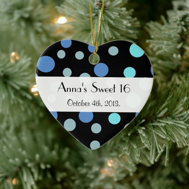Blue Polka Dots, Polka Dot Pattern, Dots, Sweet 16 Ceramic Ornament (Tree)