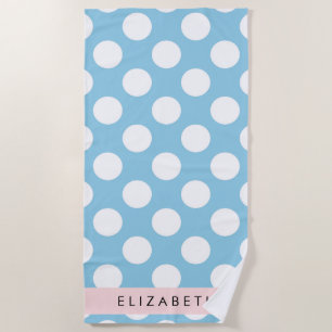 Blue Polka Dots, Polka Dot Pattern, Your Name Beach Towel