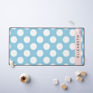 Blue Polka Dots, Polka Dot Pattern, Your Name Desk Mat