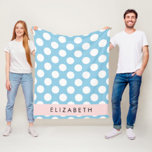 Blue Polka Dots, Polka Dot Pattern, Your Name Fleece Blanket