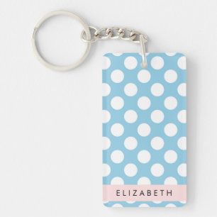 Blue Polka Dots, Polka Dot Pattern, Your Name Keychain