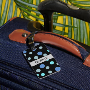 Blue Polka Dots, Polka Dot Pattern, Your Name Luggage Tag