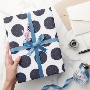 Blue Polka Dots Stars Retro Simple Clean Wrapping Paper