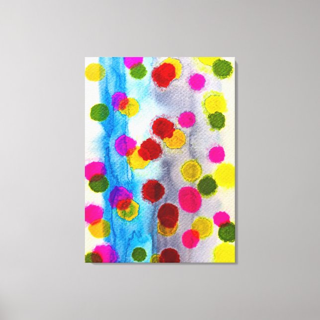 Blue polka dots watercolor abstract canvas print (Front)