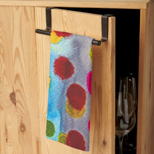 Blue polka dots watercolor abstract kitchen towel
