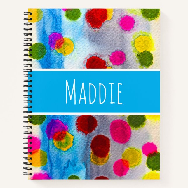 Blue polka dots watercolor abstract notebook (Front)