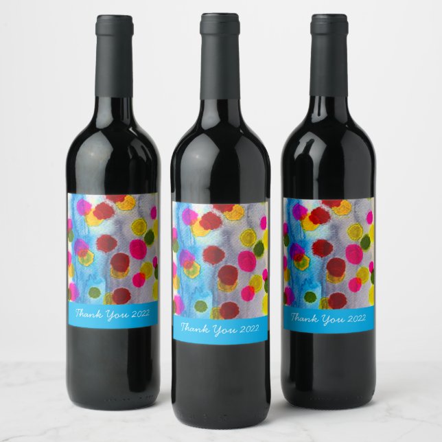 Blue polka dots watercolor abstract wine label (Bottles)