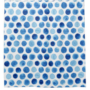 Blue polka dots, watercolor seamless pattern.