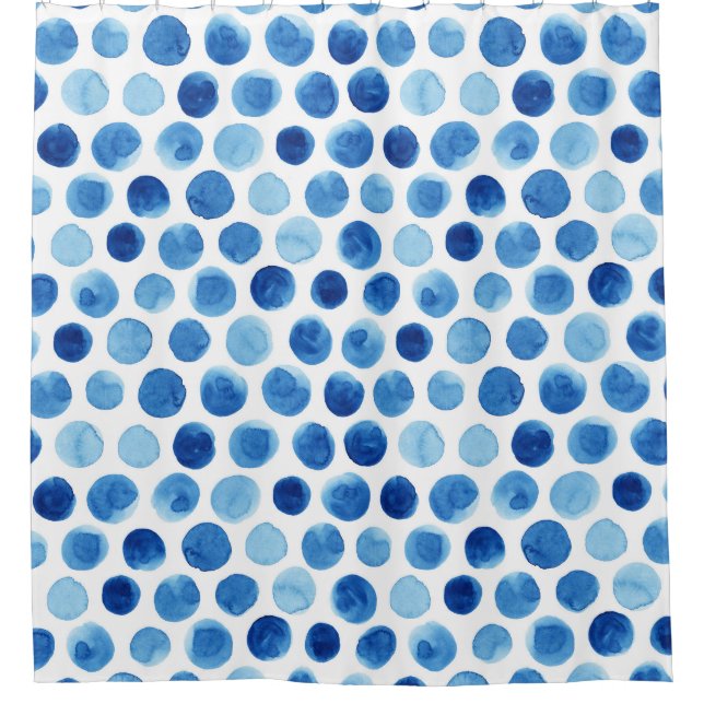 Blue polka dots, watercolor seamless pattern. (Front)