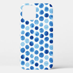Blue polka dots, watercolor seamless pattern. iPhone 12 case