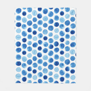 Blue polka dots, watercolor seamless pattern. fleece blanket