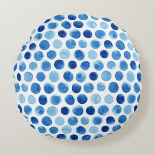 Blue polka dots, watercolor seamless pattern. round pillow