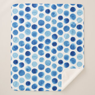 Blue polka dots, watercolor seamless pattern. sherpa blanket