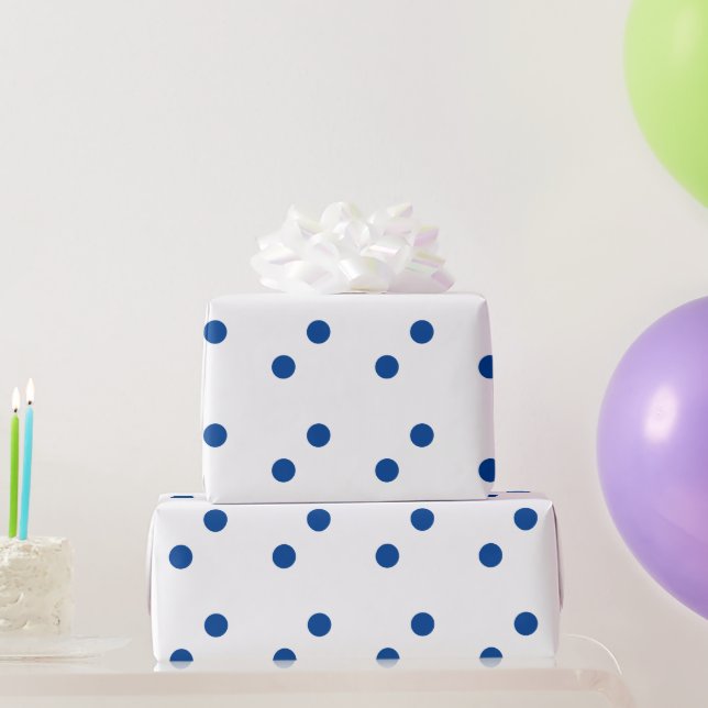 Blue Polka Dots White Custom Colour Holiday 2023 Wrapping Paper (Party Gifts)