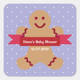 Blue polka gingerbread man ribbon baby shower tag