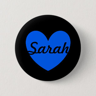 Blue polka hearts on black 2 inch round button