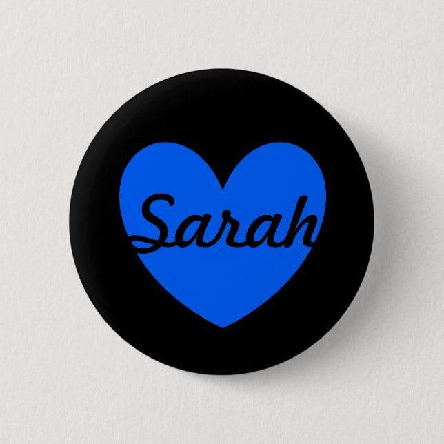 Blue polka hearts on black 2 inch round button (Front)