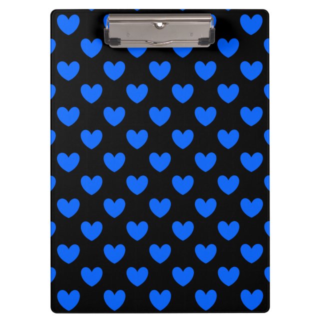 Blue polka hearts on black clipboard (Front)