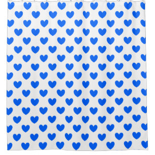Blue polka hearts on white